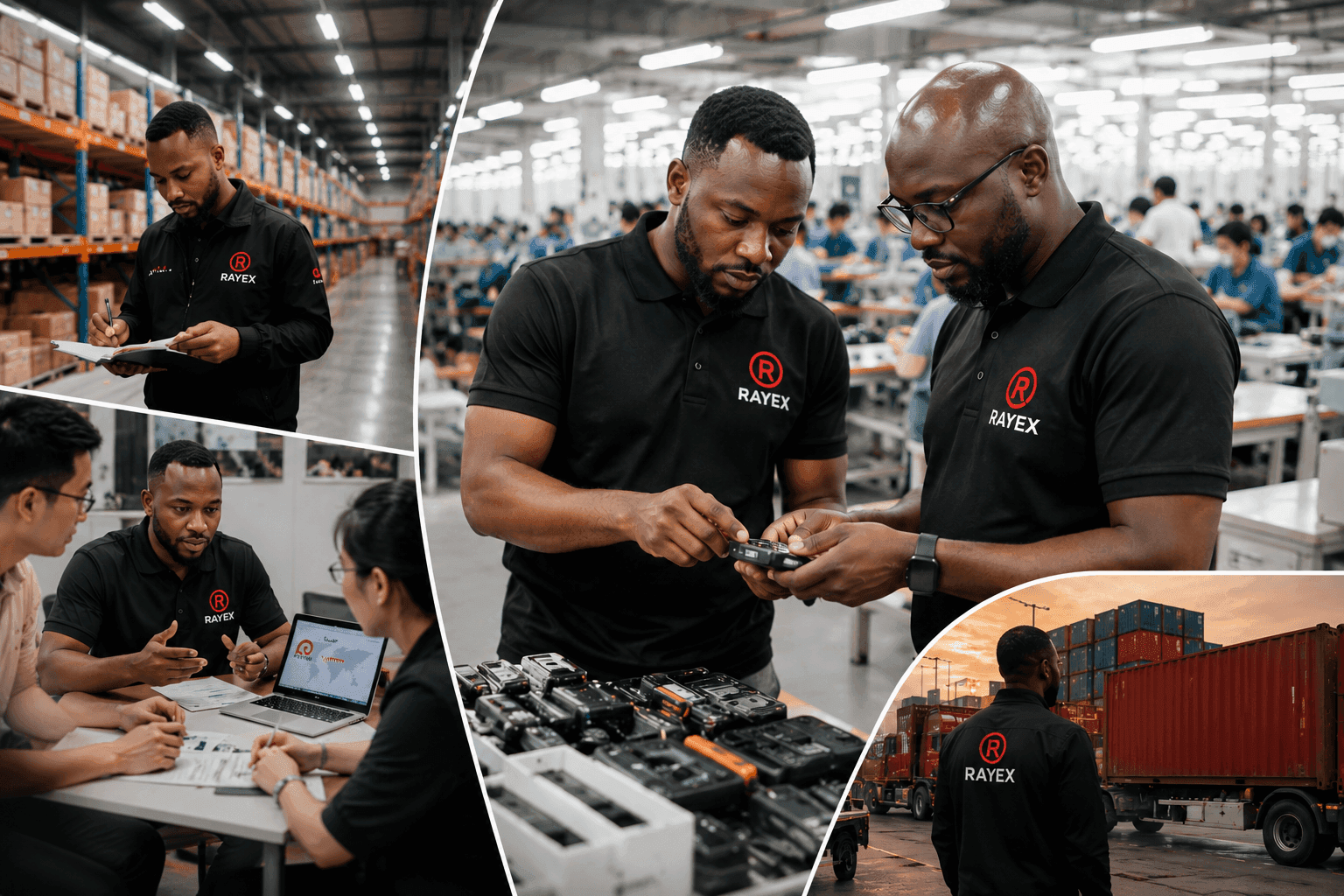 Rayex team inspecting goods at a factory in Guangzhou